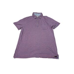 Faherty Brand Mens L Organic Cotton Striped Polo Shirt Pink Blue Short Sleeve